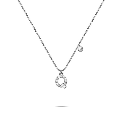 Solid 925 Sterling Silver Initial Crystal Personalised Alphabet Letter Necklace Silver